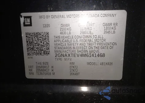 2021 Chevrolet Equinox Awd 2Fl from USA, damaged, VIN 2GNAXTEV4M6141468